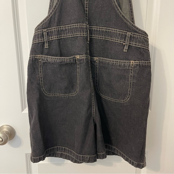 Vintage Denim Shortalls Bib Overalls Jeans Route 66 90s Y2K Womens L 9-10 Black - Picture 4 of 11